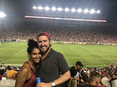 Liverpool vs Dortmund game for Ted's birthday! (Kavitha had no idea what was going on, but Ted had a blast)
