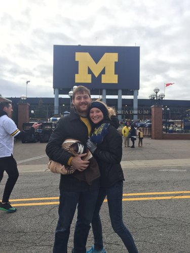 October 28, 2017 - Michigan vs. Rutgers. Eric WON tickets through an office raffle (his alma mater). Brittany is playing it cool but she is cold.