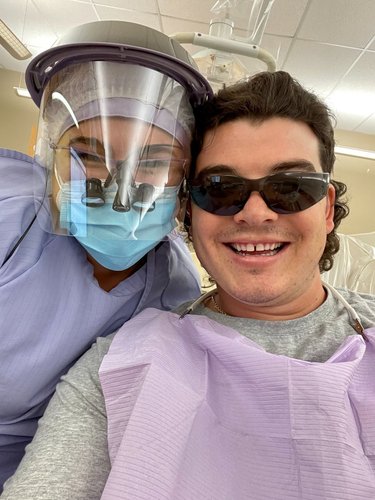 Fun Fact: Eric was Mo's first and last patient in hygiene school